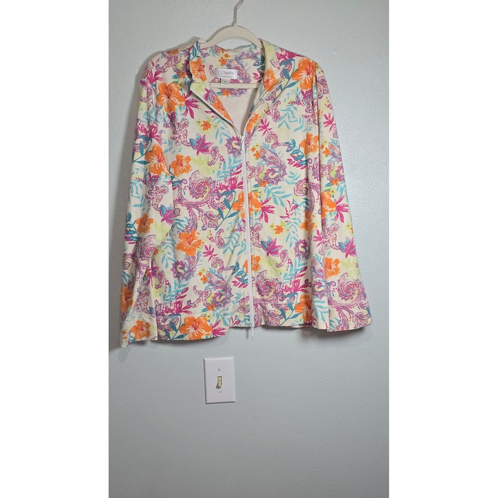 CJ Banks Women 2X Floral Paisley Zip Front Cotton Jacket Multi Color floral